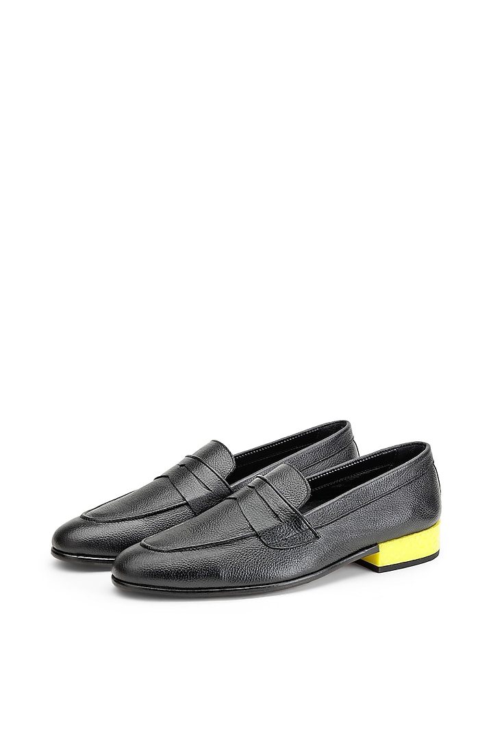 Black Leather Slip-On Shoes by SHUTIQ at Pernia's Pop Up Shop
