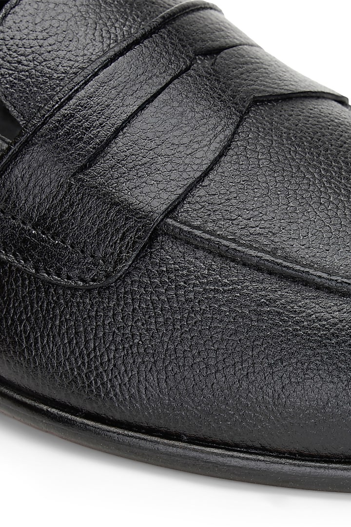 Black Leather Slip-On Shoes by SHUTIQ at Pernia's Pop Up Shop