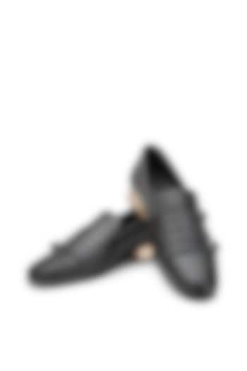 Black Croco Leather Monk Strap Shoes by SHUTIQ