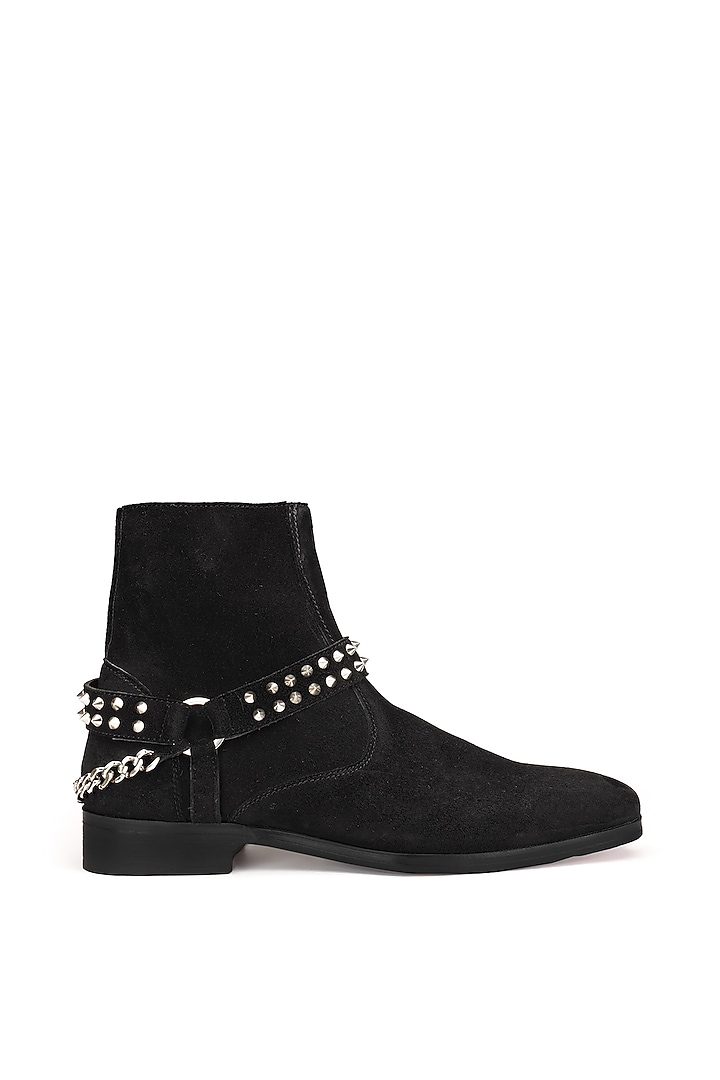 Black Suede Leather Boots by SHUTIQ at Pernia's Pop Up Shop