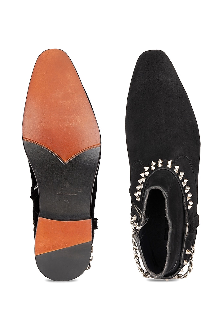 Black Suede Leather Boots by SHUTIQ at Pernia's Pop Up Shop