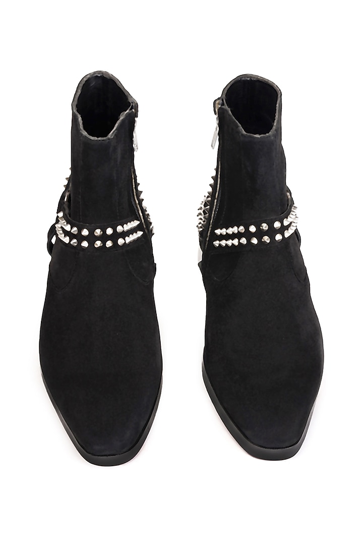 Black Suede Leather Boots by SHUTIQ at Pernia's Pop Up Shop