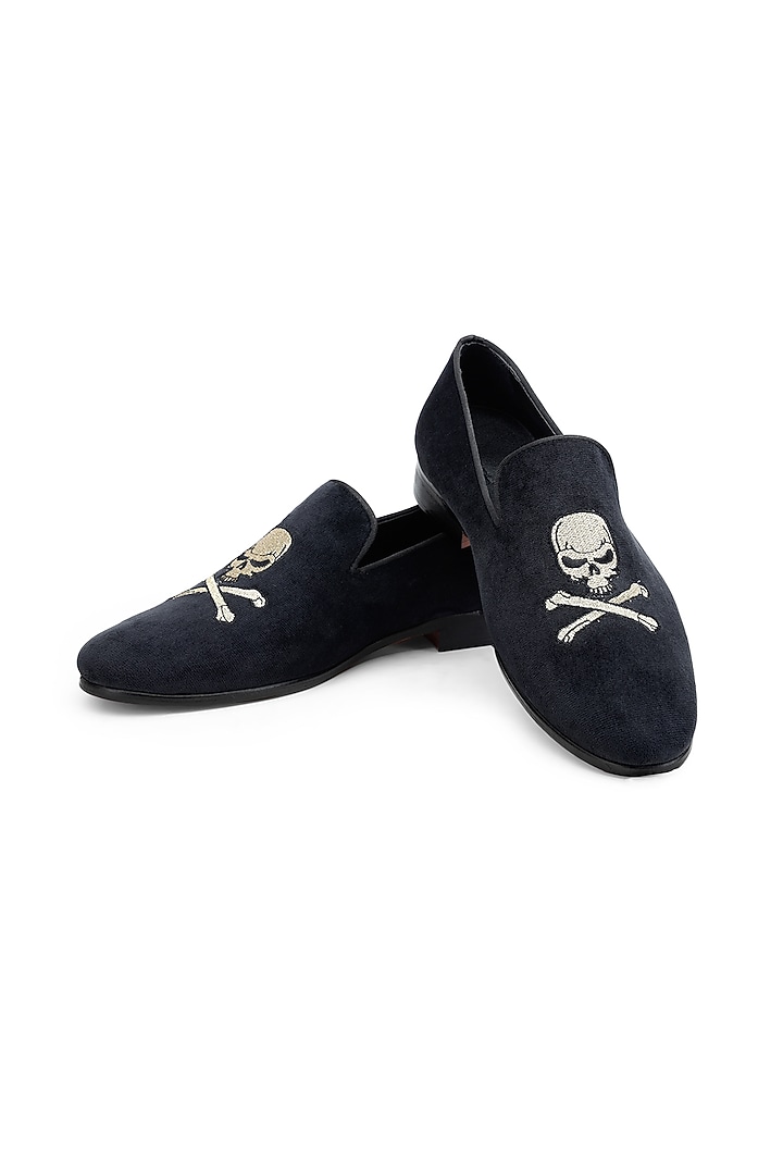 Black Velvet Hand Embroidered Slip On Shoes by SHUTIQ at Pernia's Pop Up Shop