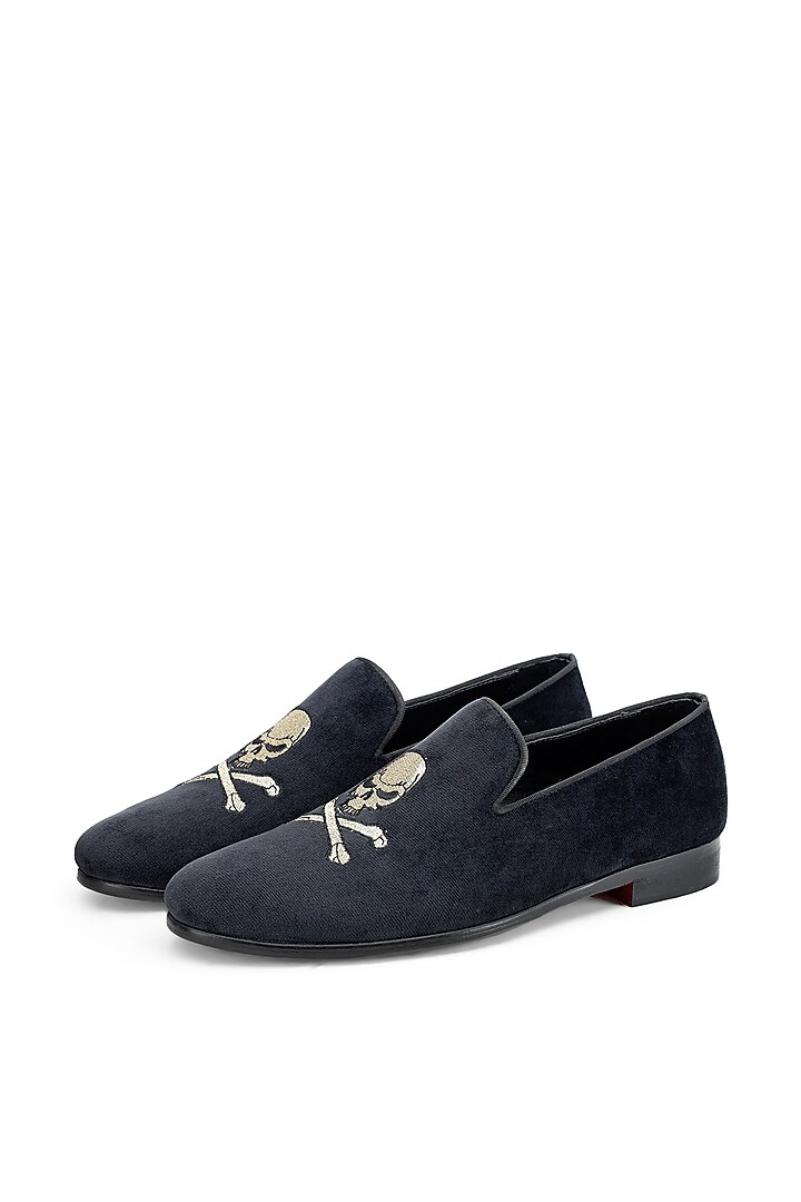 Black Velvet Hand Embroidered Slip On Shoes by SHUTIQ at Pernia's Pop Up Shop