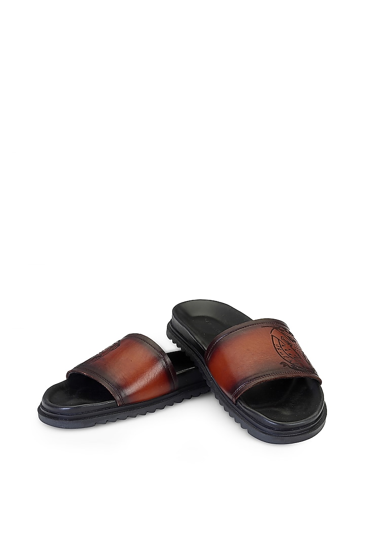 Black & Tan Leather slippers by SHUTIQ at Pernia's Pop Up Shop
