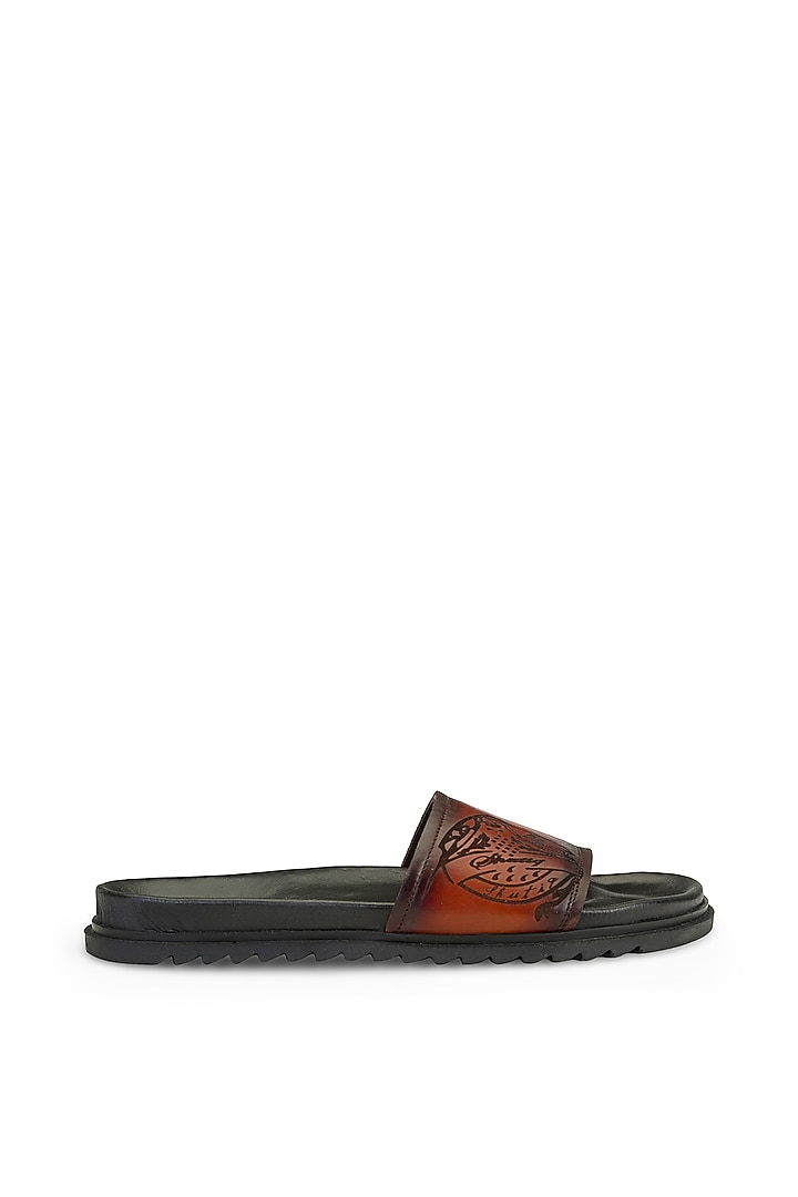 Black & Tan Leather slippers by SHUTIQ at Pernia's Pop Up Shop