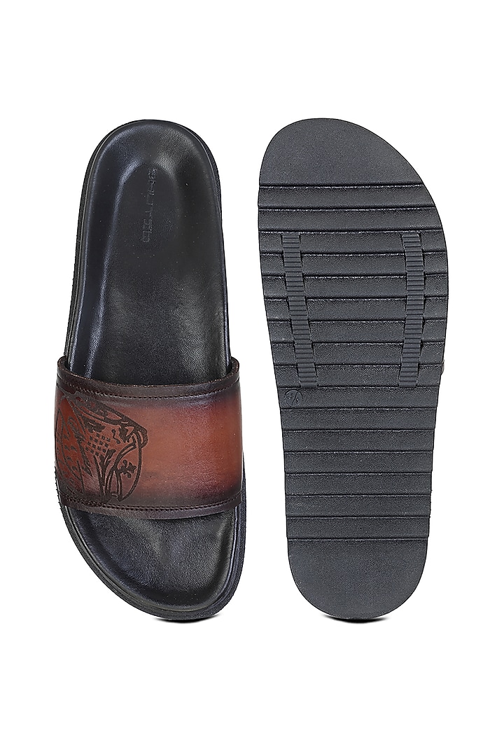 Black & Tan Leather slippers by SHUTIQ at Pernia's Pop Up Shop