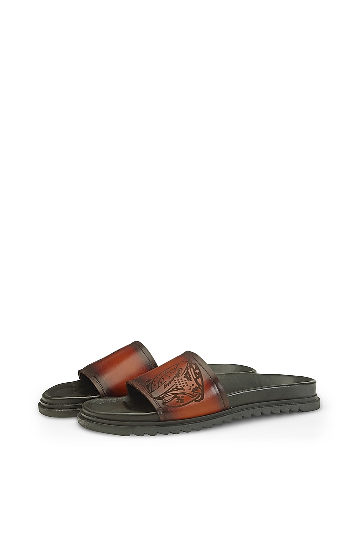 Black & Tan Leather slippers by SHUTIQ at Pernia's Pop Up Shop