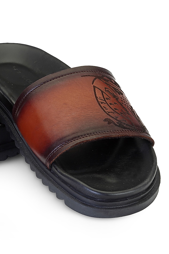 Black & Tan Leather slippers by SHUTIQ at Pernia's Pop Up Shop