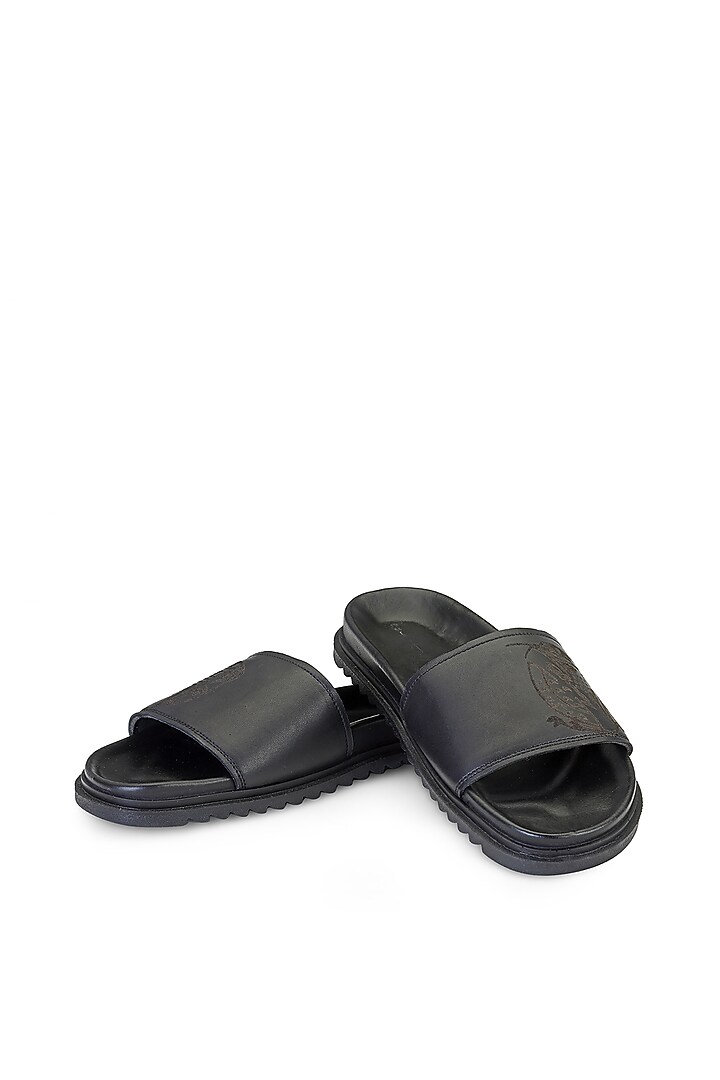 Black Leather slippers by SHUTIQ at Pernia's Pop Up Shop