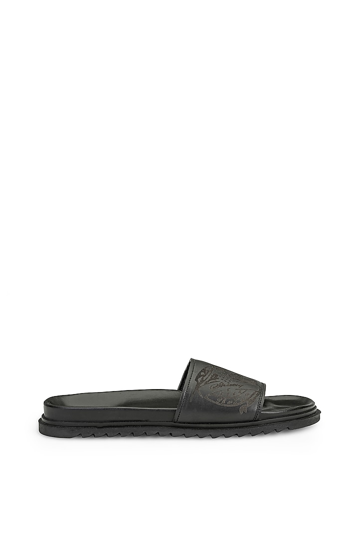 Black Leather slippers by SHUTIQ at Pernia's Pop Up Shop