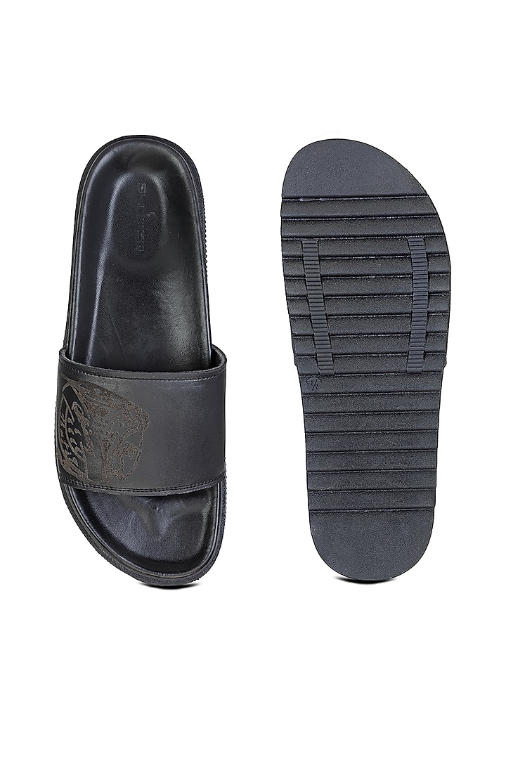 Black Leather slippers by SHUTIQ at Pernia's Pop Up Shop