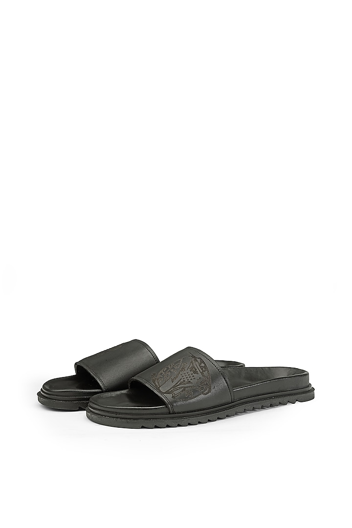 Black Leather slippers by SHUTIQ at Pernia's Pop Up Shop
