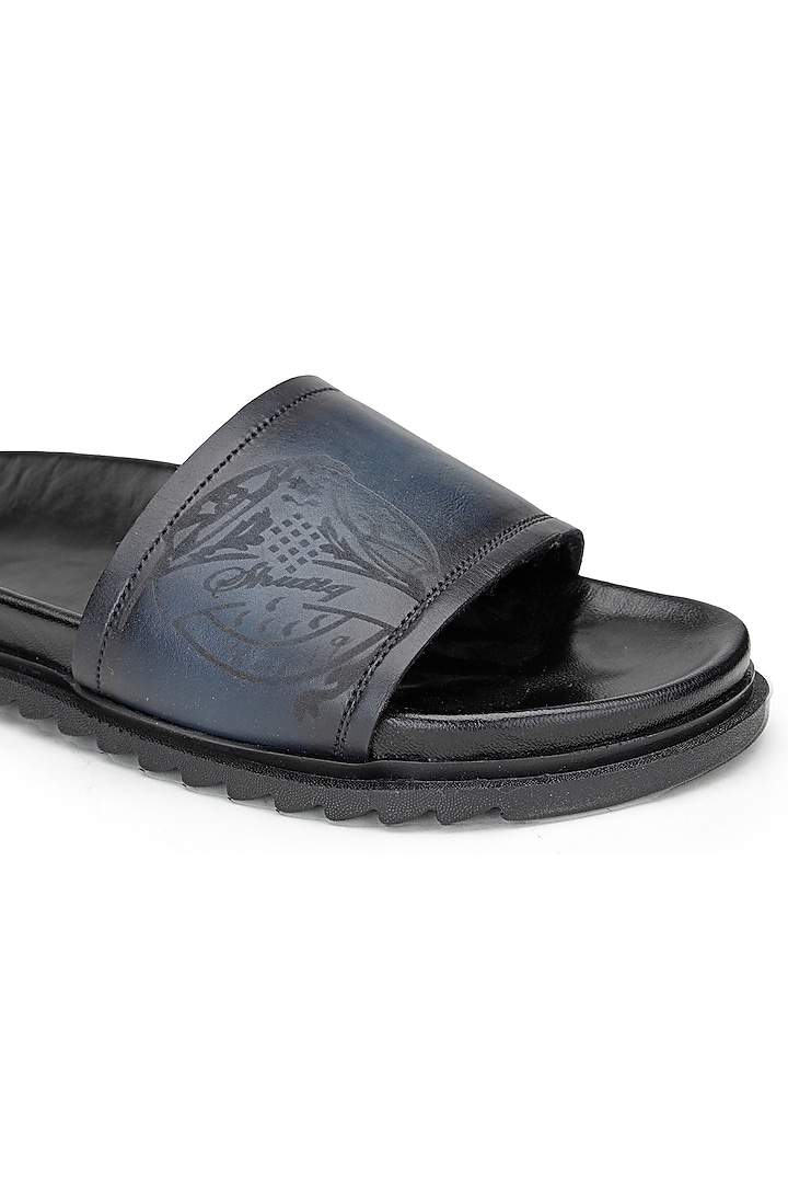 Black & Blue Leather Slippers by SHUTIQ at Pernia's Pop Up Shop
