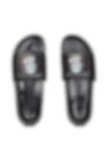 Black Leather Digital Printed Slippers by SHUTIQ