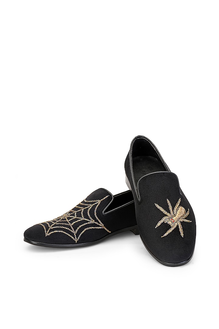 Black Velvet Hand Embroidered Slip-On Shoes by SHUTIQ at Pernia's Pop Up Shop