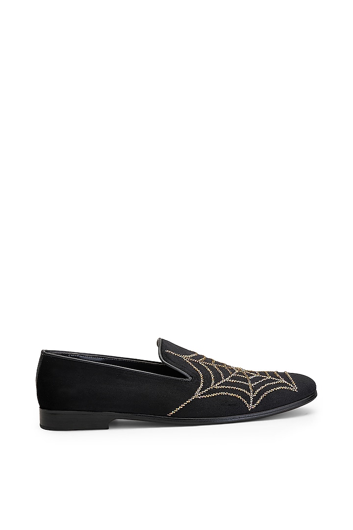 Black Velvet Hand Embroidered Slip-On Shoes by SHUTIQ at Pernia's Pop Up Shop