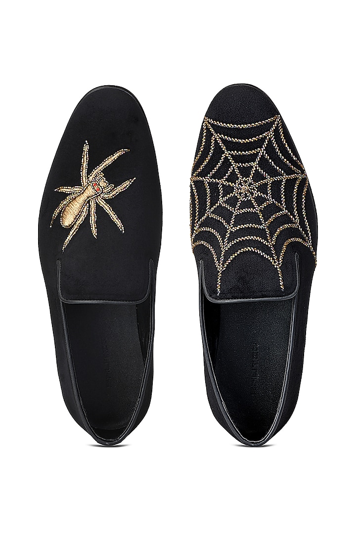 Black Velvet Hand Embroidered Slip-On Shoes by SHUTIQ at Pernia's Pop Up Shop