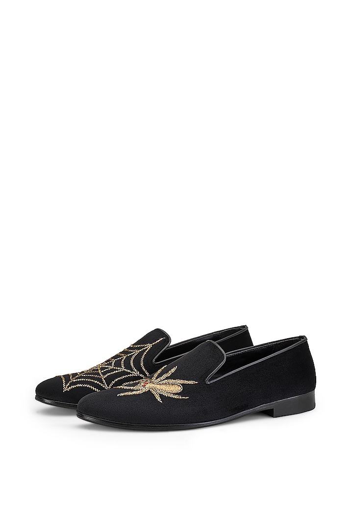 Black Velvet Hand Embroidered Slip-On Shoes by SHUTIQ at Pernia's Pop Up Shop