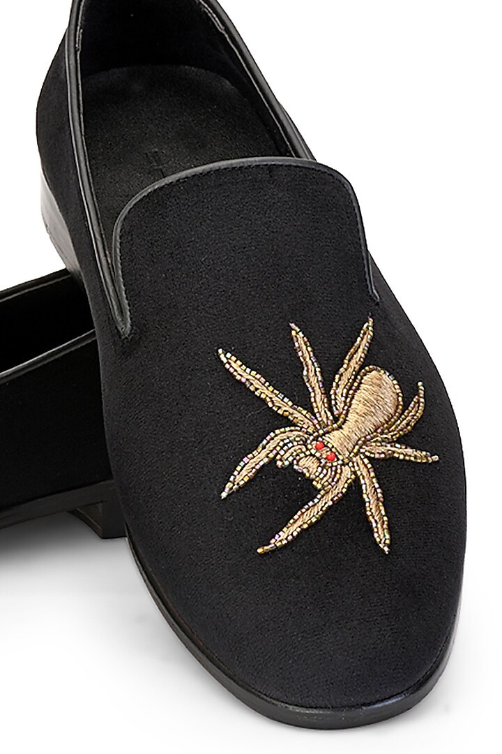 Black Velvet Hand Embroidered Slip-On Shoes by SHUTIQ at Pernia's Pop Up Shop