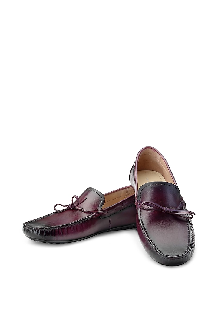 Burgundy Leather Slip-On Shoes by SHUTIQ at Pernia's Pop Up Shop