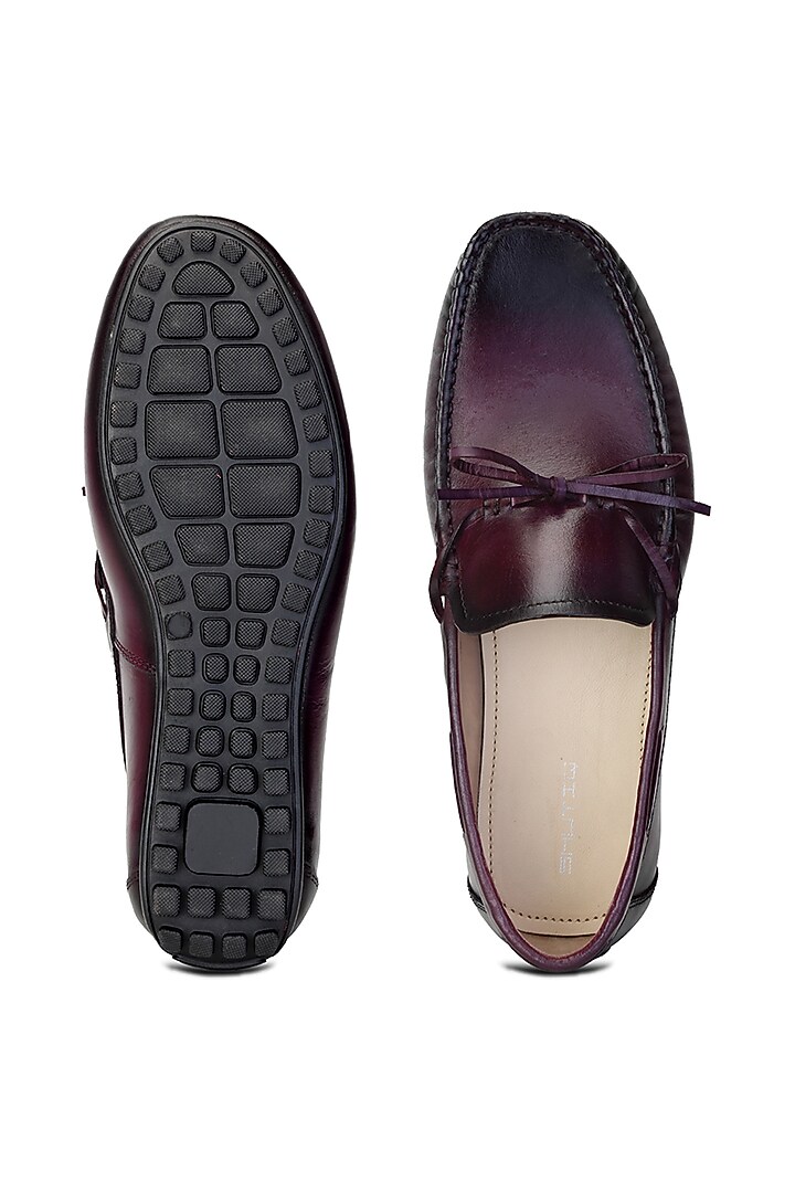 Burgundy Leather Slip-On Shoes by SHUTIQ at Pernia's Pop Up Shop