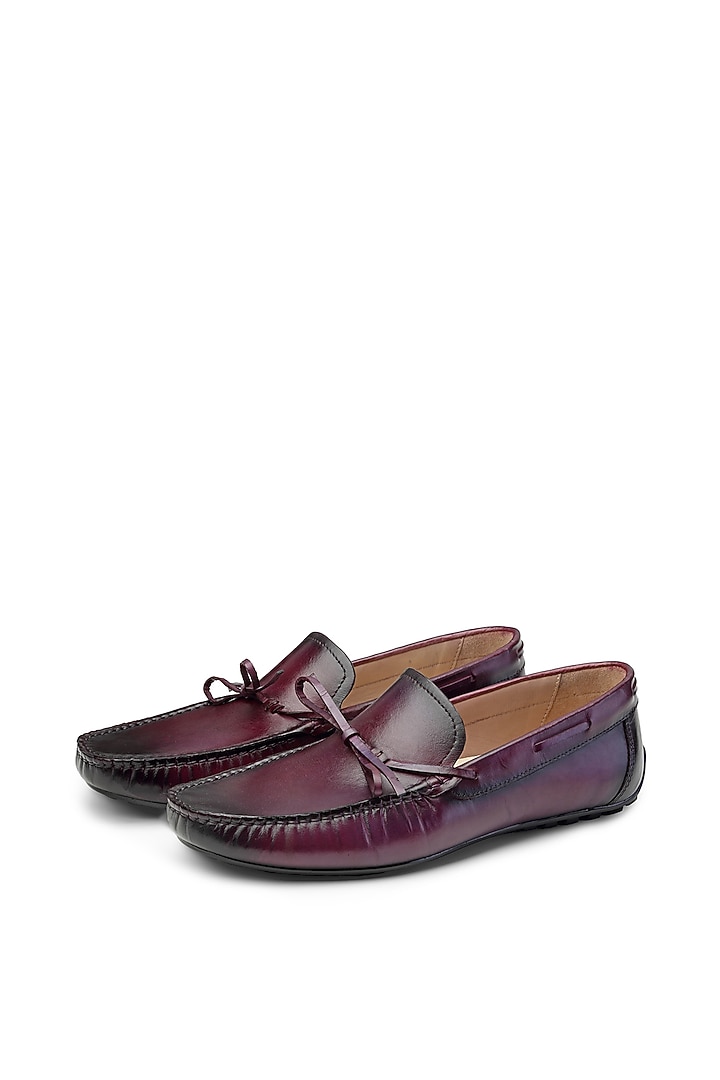 Burgundy Leather Slip-On Shoes by SHUTIQ at Pernia's Pop Up Shop