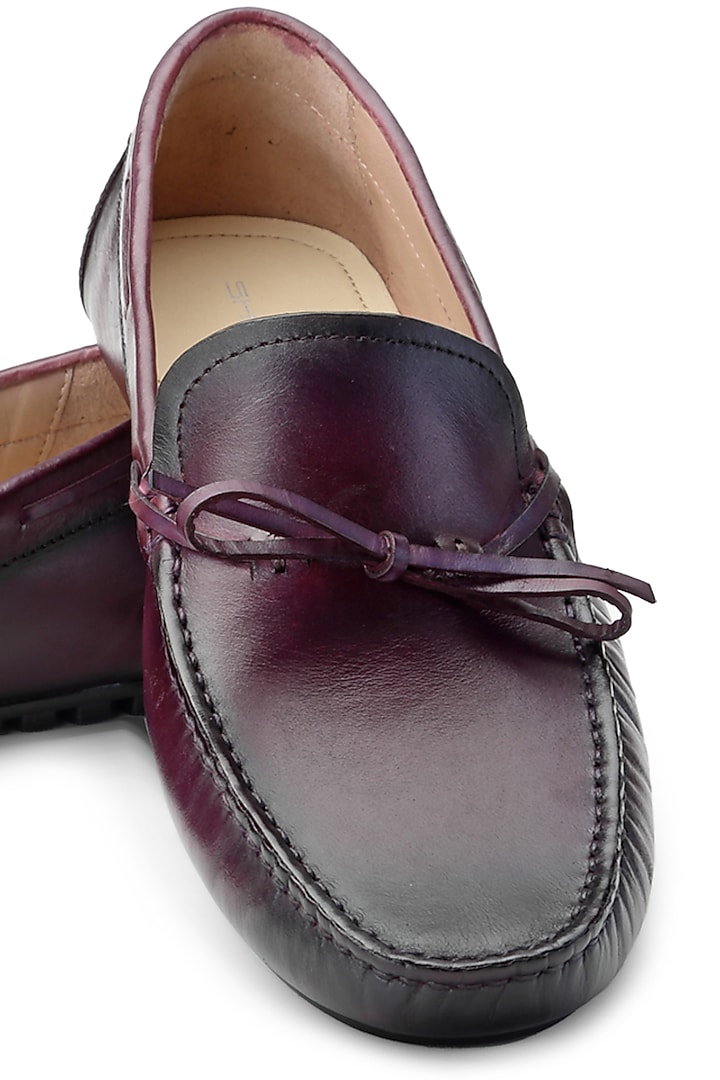 Burgundy Leather Slip-On Shoes by SHUTIQ at Pernia's Pop Up Shop