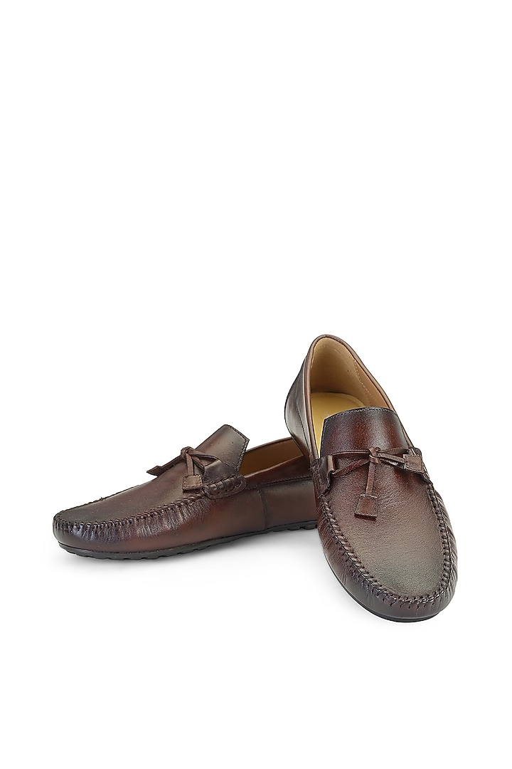 Brown Leather Slip-On Shoes by SHUTIQ at Pernia's Pop Up Shop