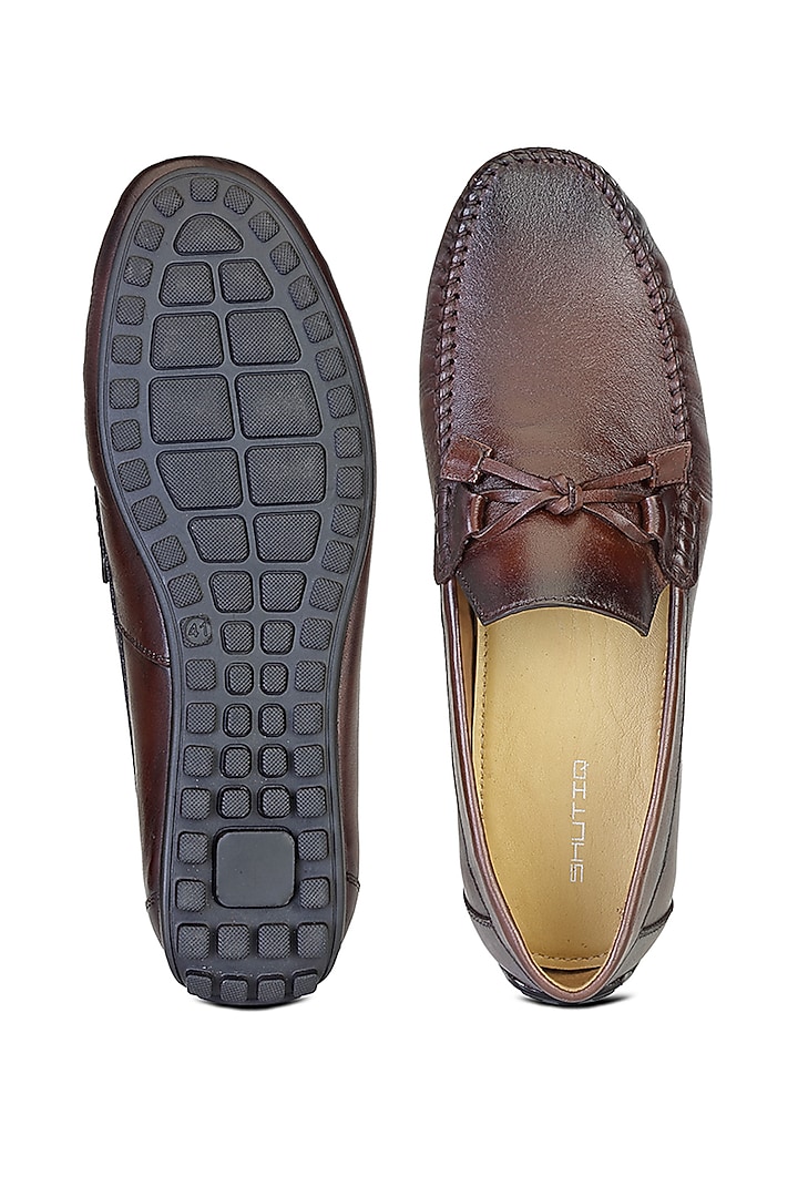 Brown Leather Slip-On Shoes by SHUTIQ at Pernia's Pop Up Shop