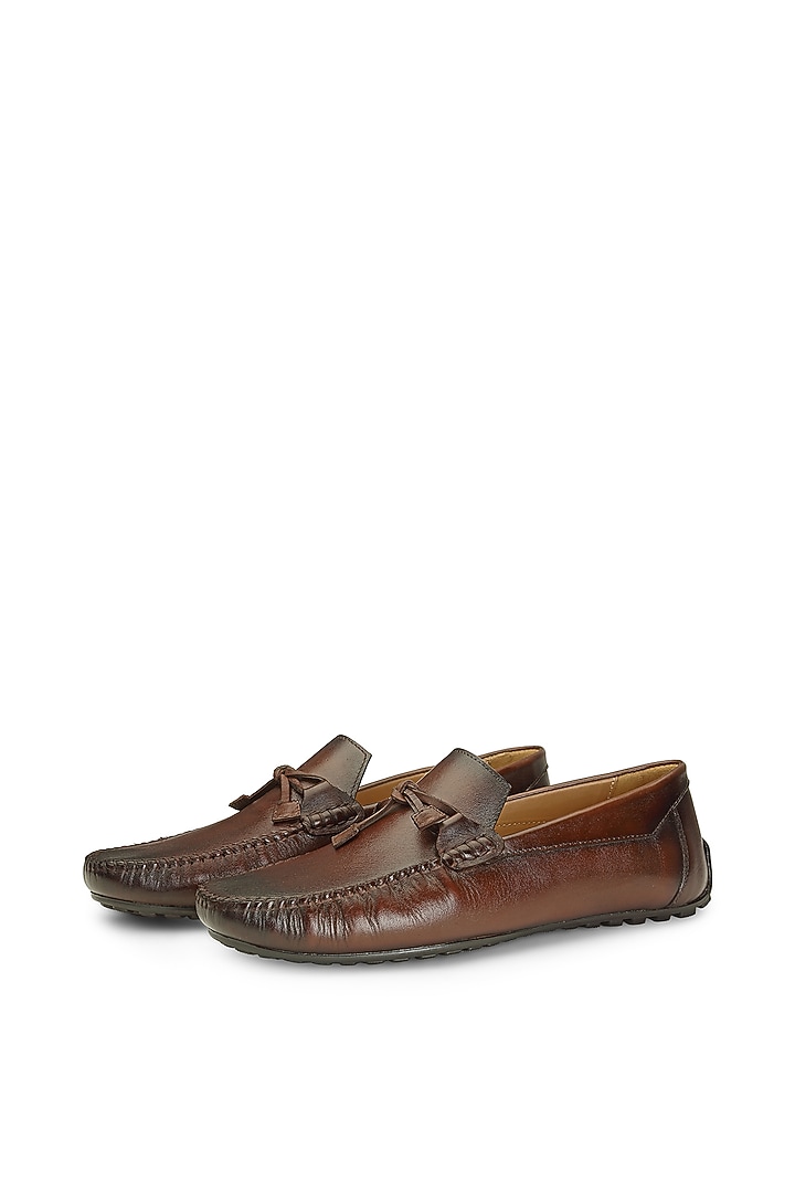 Brown Leather Slip-On Shoes by SHUTIQ at Pernia's Pop Up Shop