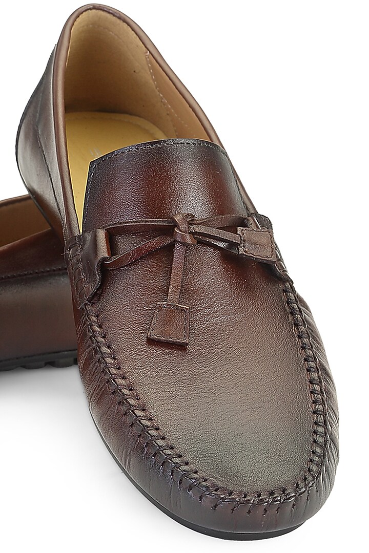 Brown Leather Slip-On Shoes by SHUTIQ at Pernia's Pop Up Shop