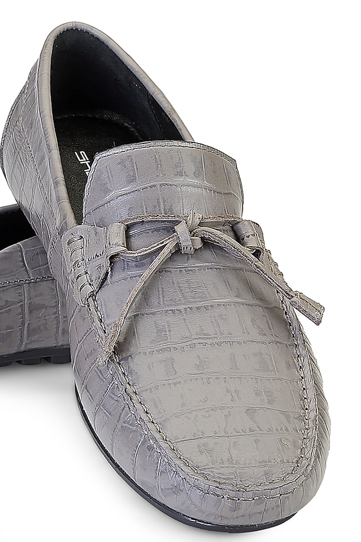 Grey Croco Leather Slip-On Shoes by SHUTIQ at Pernia's Pop Up Shop