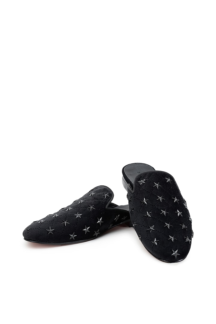 Black Velvet Embellished Mules by SHUTIQ at Pernia's Pop Up Shop