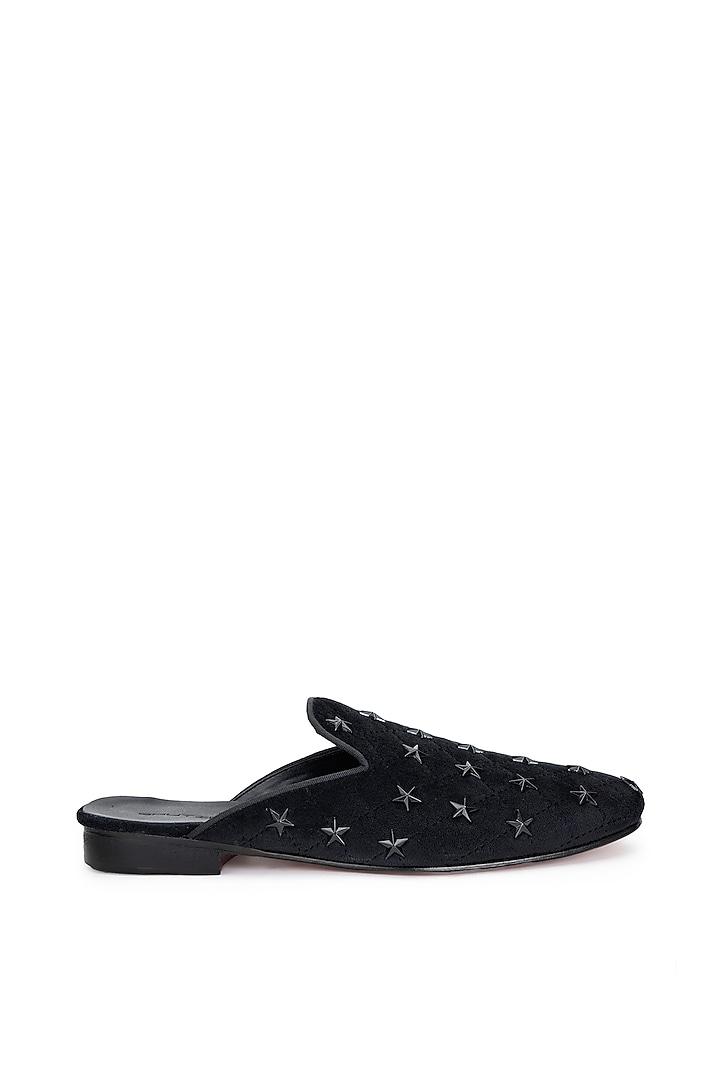 Black Velvet Embellished Mules by SHUTIQ at Pernia's Pop Up Shop