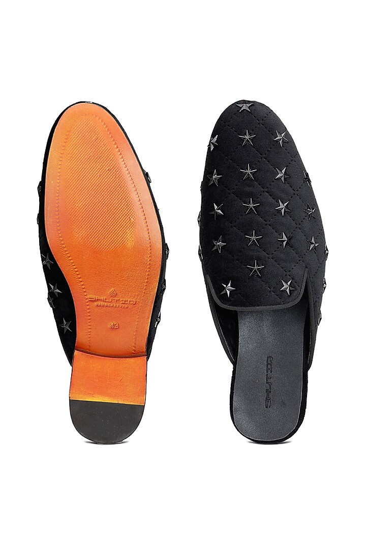 Black Velvet Embellished Mules by SHUTIQ at Pernia's Pop Up Shop