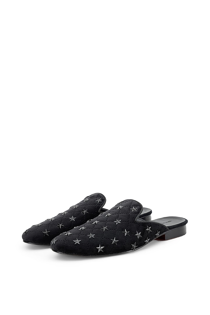 Black Velvet Embellished Mules by SHUTIQ at Pernia's Pop Up Shop