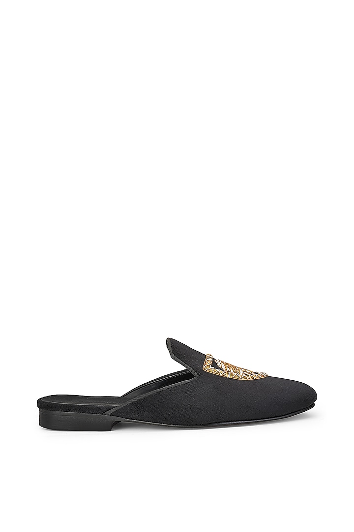 Black Velvet Embroidered Mules by SHUTIQ at Pernia's Pop Up Shop