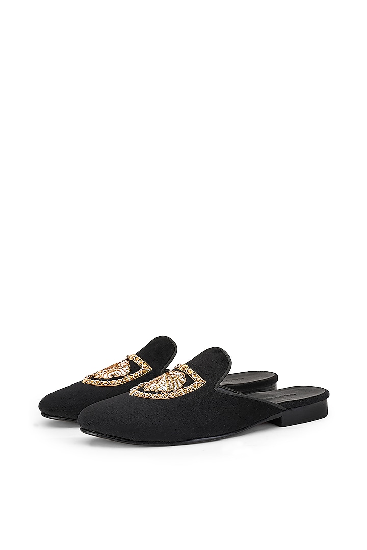 Black Velvet Embroidered Mules by SHUTIQ