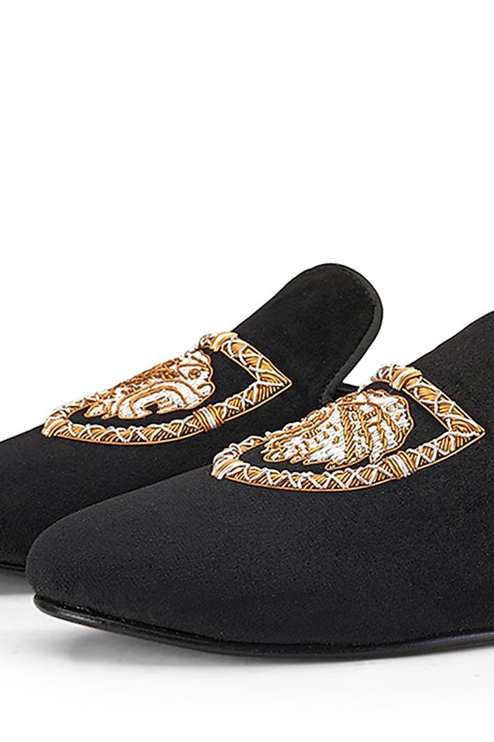 Black Velvet Embroidered Mules by SHUTIQ at Pernia's Pop Up Shop
