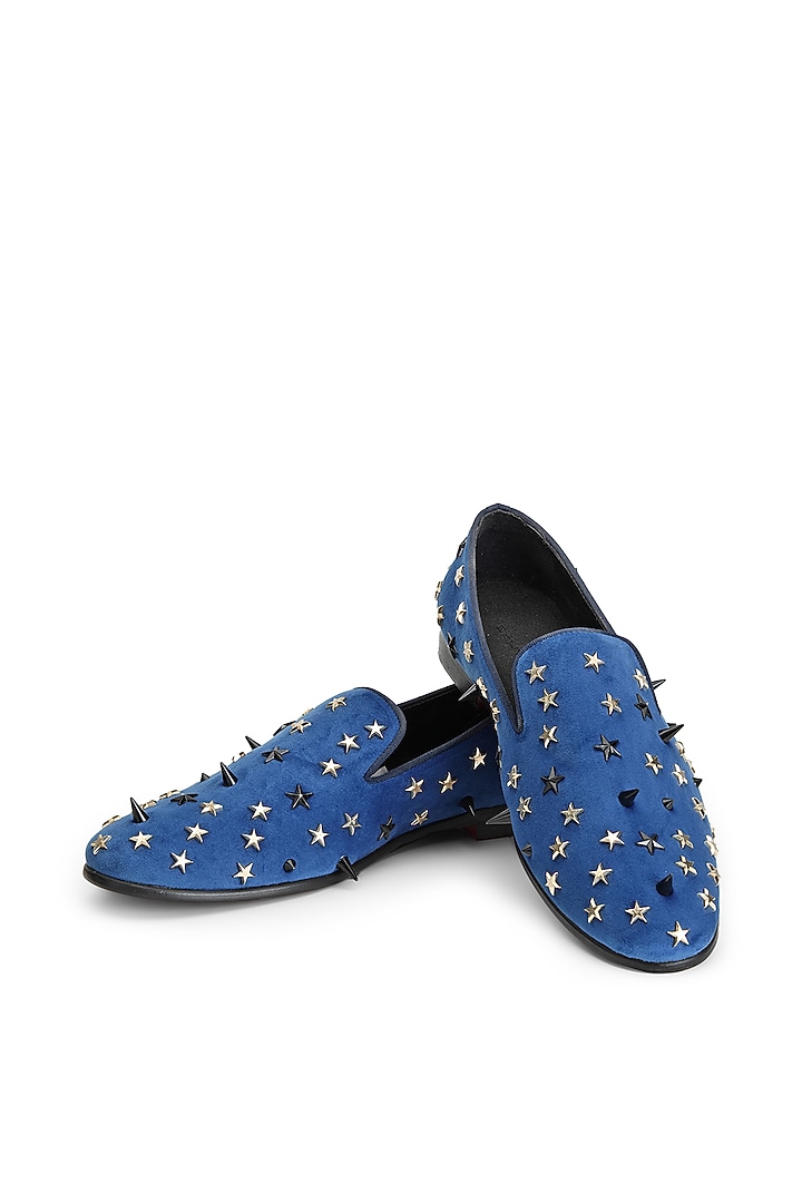 Blue Velvet Slip-On Shoes by SHUTIQ at Pernia's Pop Up Shop