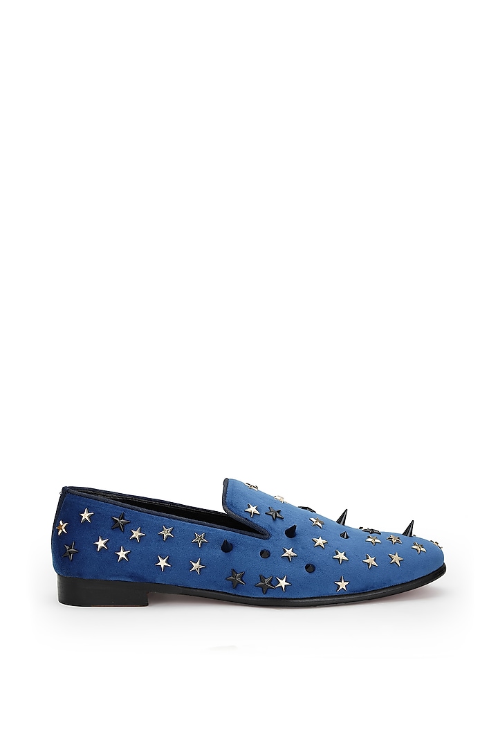 Blue Velvet Slip-On Shoes by SHUTIQ at Pernia's Pop Up Shop