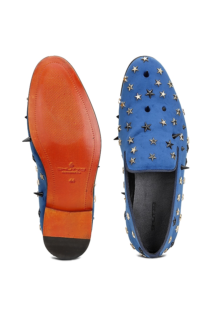 Blue Velvet Slip-On Shoes by SHUTIQ at Pernia's Pop Up Shop