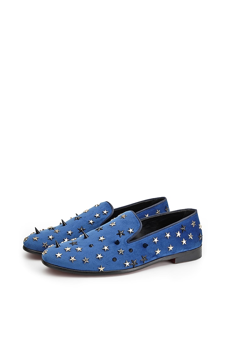 Blue Velvet Slip-On Shoes by SHUTIQ at Pernia's Pop Up Shop