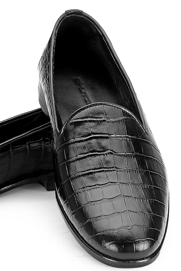 Black Croco Leather Slip-On Shoes by SHUTIQ at Pernia's Pop Up Shop