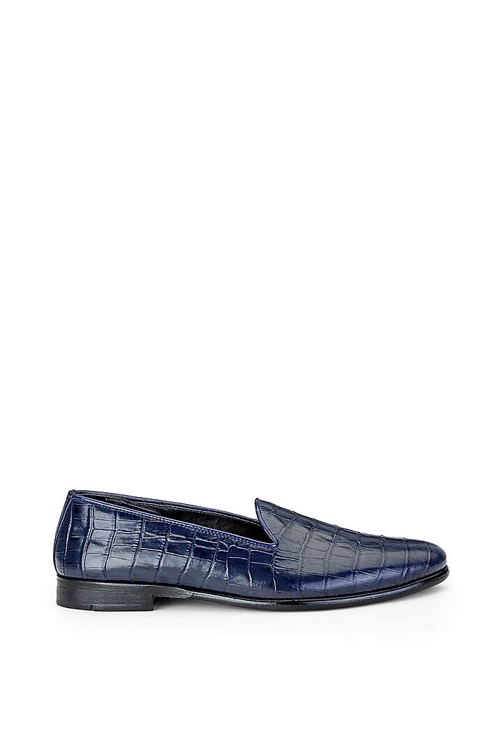 Blue Croco Leather Slip-On Shoes by SHUTIQ at Pernia's Pop Up Shop