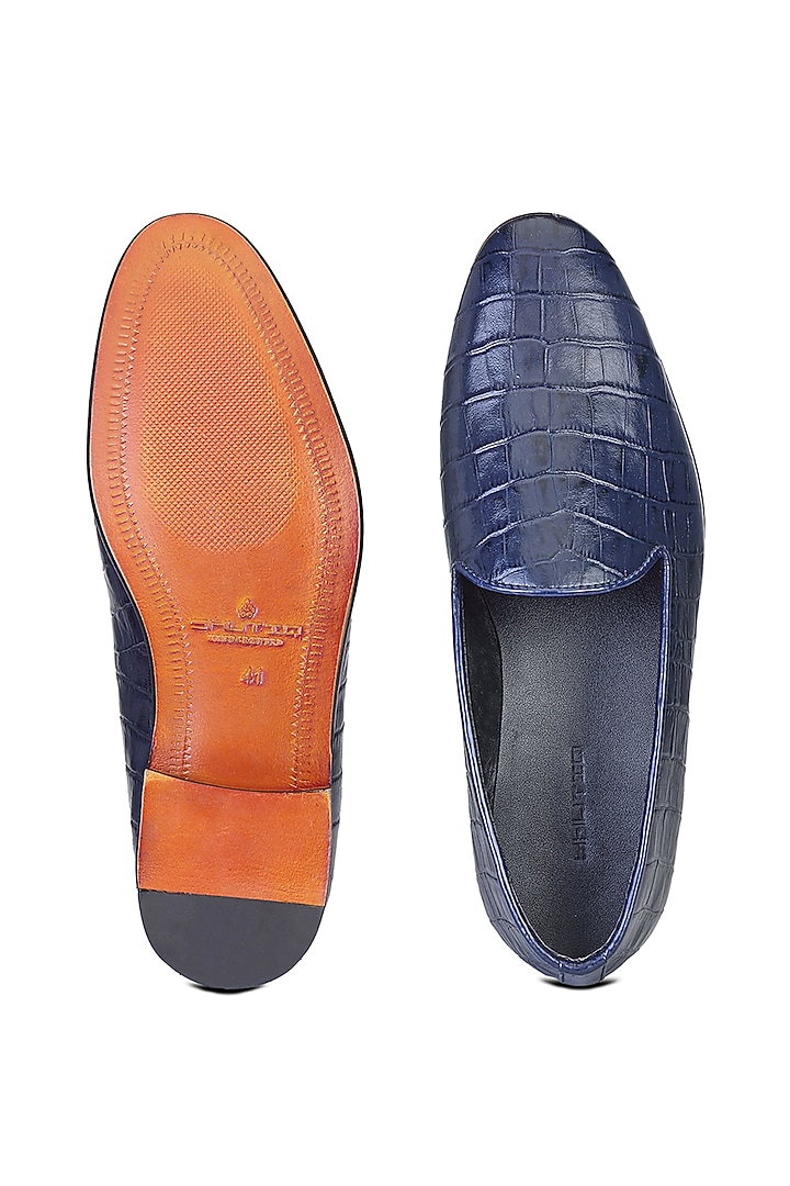 Blue Croco Leather Slip-On Shoes by SHUTIQ at Pernia's Pop Up Shop
