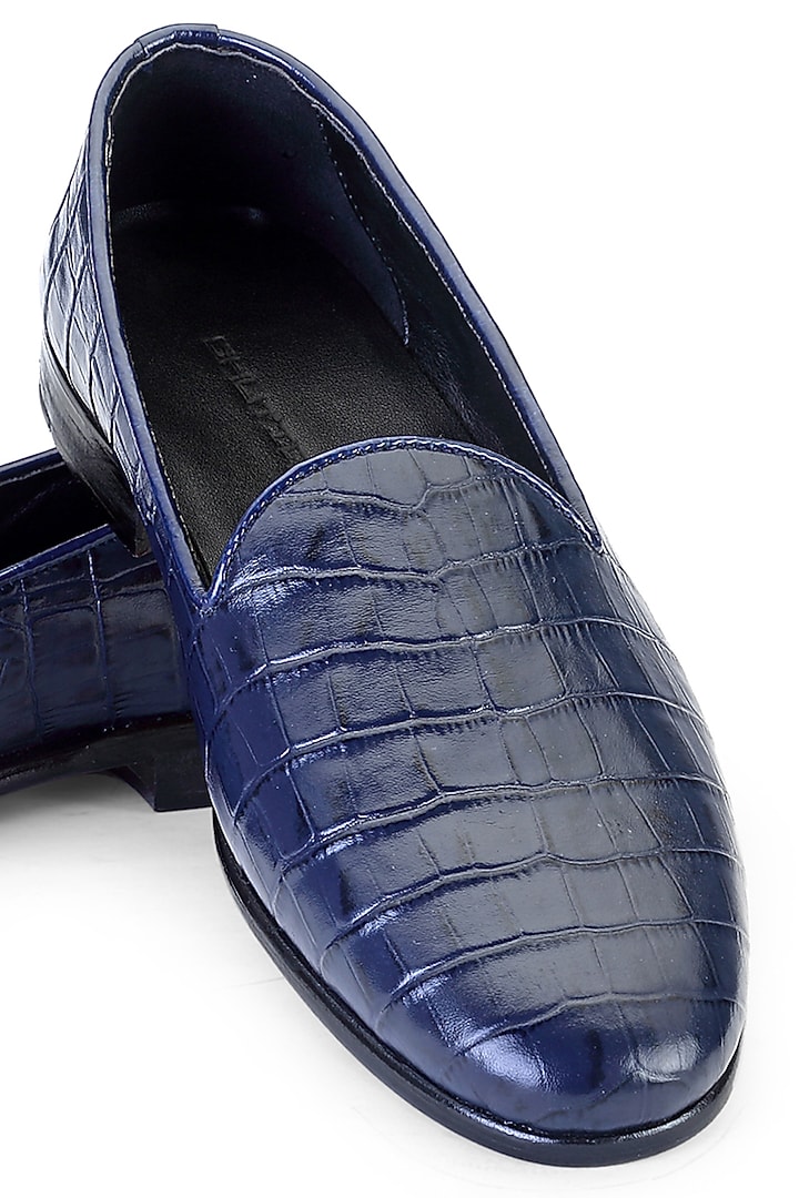 Blue Croco Leather Slip-On Shoes by SHUTIQ at Pernia's Pop Up Shop