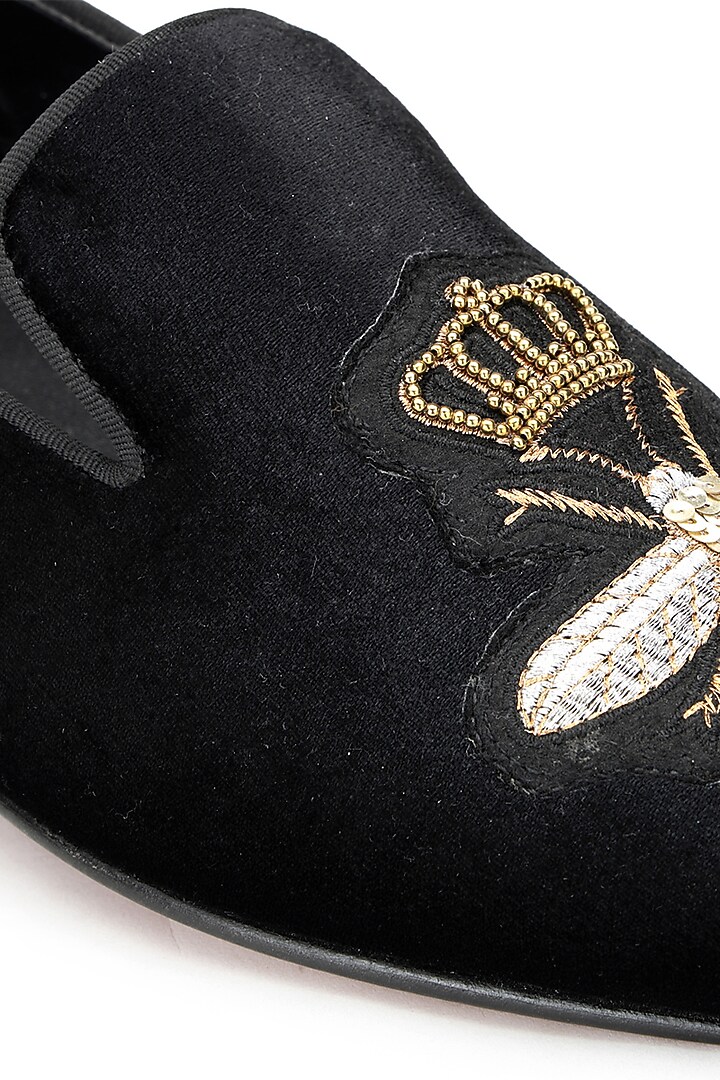 Black Velvet Embroidered Slip-On Shoes by SHUTIQ at Pernia's Pop Up Shop