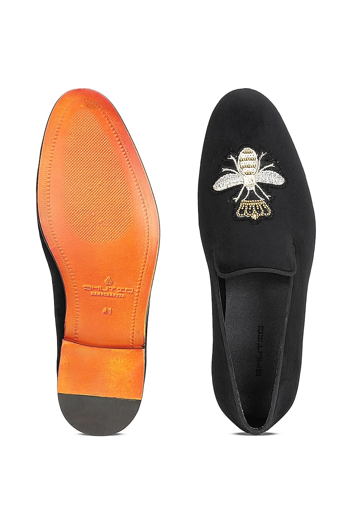 Black Velvet Embroidered Slip-On Shoes by SHUTIQ at Pernia's Pop Up Shop